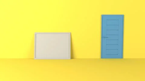 Render of 3D Blank Picture Frames on Empty Wall Stockillustratie
