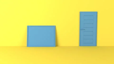 Render of 3D Blank Picture Frames on Empty Wall Illustrazione stock