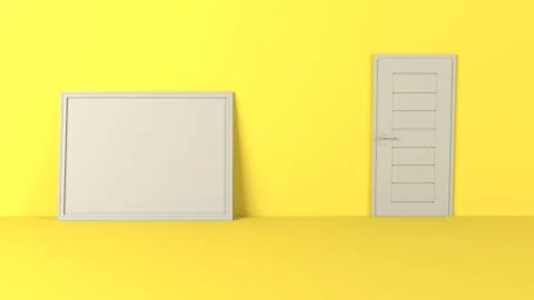 Render of 3D Blank Picture Frames on Empty Wall Stock Illustration