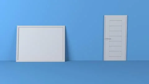Render of 3D Blank Picture Frames on Empty Wall Stock Illustration