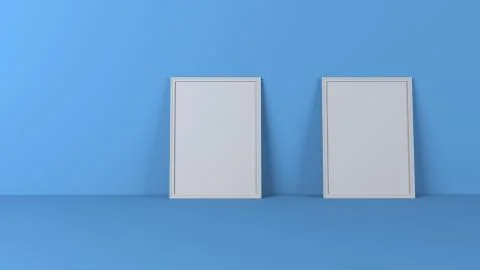 Render of 3D Blank Picture Frames on Empty Wall Illustrazione stock
