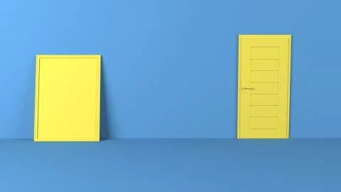 Render of 3D Blank Picture Frames on Empty Wall Illustrazione stock