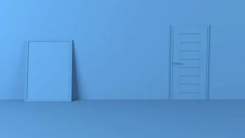 Render of 3D Blank Picture Frames on Empty Wall Stock-Illustration