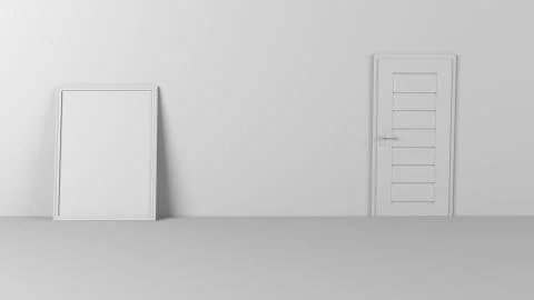 Render of 3D Blank Picture Frames on Empty Wall 스톡 일러스트
