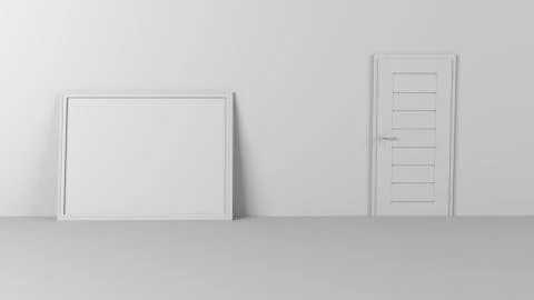 Render of 3D Blank Picture Frames on Empty Wall Illustrazione stock