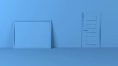 Render of 3D Blank Picture Frames on Empty Wall Stock-Illustration