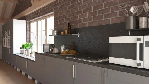 Render of  3D Contemporary kitchen Illustrazione stock