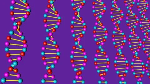 Render 3d DNA model on a purple background Illustrazione stock