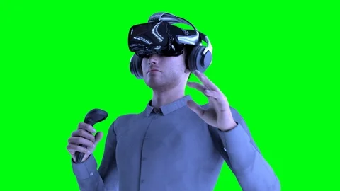 Render 3D Man Wearing VR Headset on a green background Stock Footage 89992967