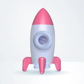 Render 3d Rocket. White spaceship standing on surface with pink supports. New イラスト素材