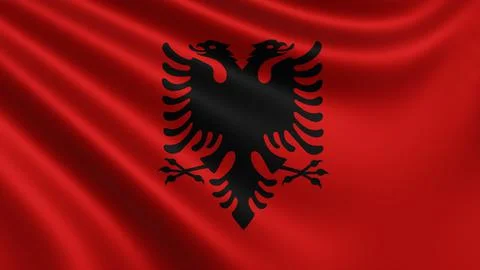 Render of the Albanian flag flutters in the wind close-up, the national flag of Stock Illustration