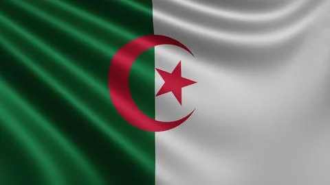 Render of the Algerian flag flutters in the wind close-up, the national flag of Stock Illustration