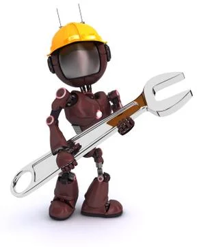Render of an android Builder with a wrench Stock Illustration