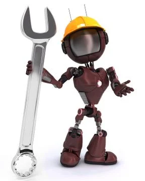 Render of an android Builder with a wrench Stock Illustration