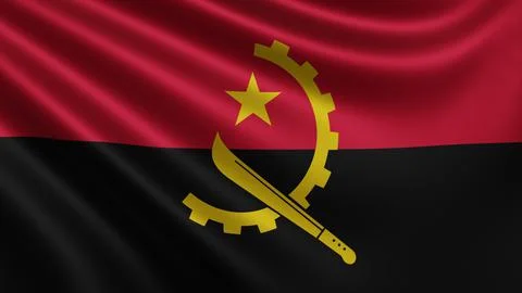 Render of the Angolan flag flutters in the wind close-up, the national flag of Stock Illustration