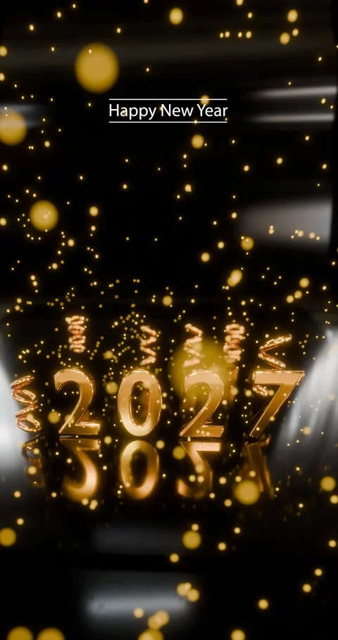 Render animation 3d golden 2027 number happy new year with sparkling bokeh light Stock Footage 340169518