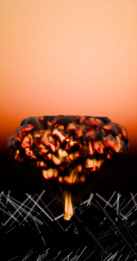 Render animation nuclear explosion atomic bomb with fire and smoke in mushroom Stock Footage 313079994