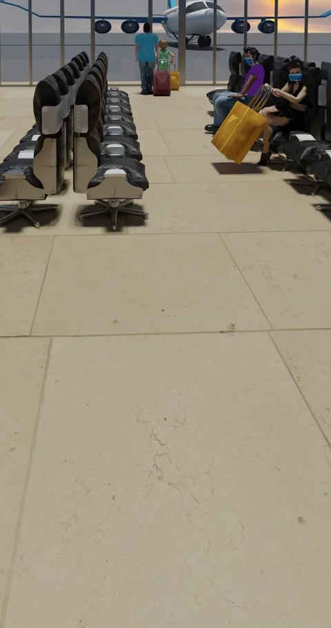 Render animation panning crew walk to to board with carry-on bag walks through Stock Footage 249006903