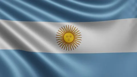 Render of the Argentinean flag flutters in the wind close-up, the national flag Stock Illustration