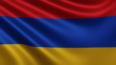 Render of the Armenian flag flutters in the wind close-up, the national flag of Illustrazione stock