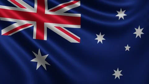 Render of the Australian flag flutters in the wind close-up, the national flag Illustrazione stock