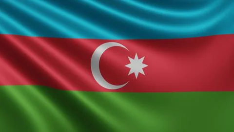 Render of the Azerbaijan flag flutters in the wind close-up, the national flag Illustrazione stock