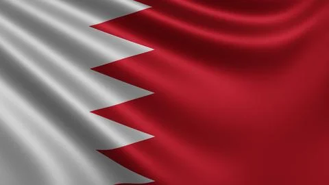 Render of the Bahrain flag flutters in the wind close-up, the national flag of Stock Illustration