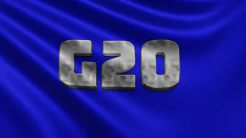 Render of the Big Twenty flag flutters in the wind close-up, the G20 flutters in Stock Illustration