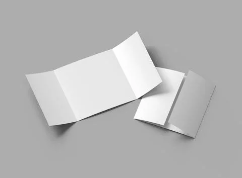 Render of a blank Square Gate Fold brochure on a light background Stock Illustration