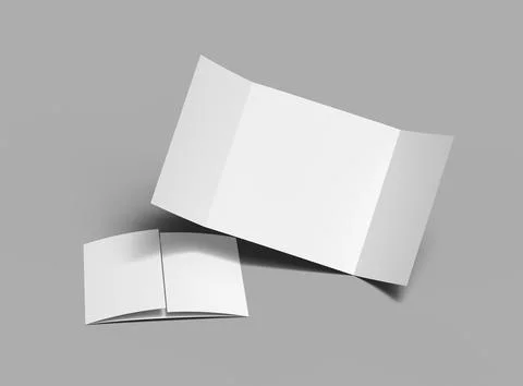 Render of a blank Square Gate Fold brochure on a light background Stock Illustration