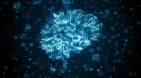 Render of a brain circuit board of an ai, artificial intelligence machine wit Stock Illustration