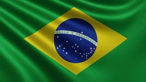 Render of the Brazil flag flutters in the wind close-up, the national flag of Stock Illustration