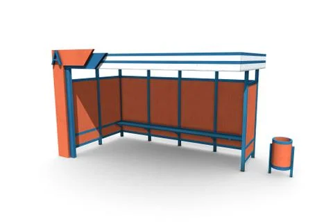 Render of a bus stop on a white background Illustrazione stock