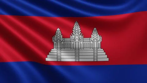 Render of the Cambodia flag flutters in the wind close-up, the national flag of Stock Illustration