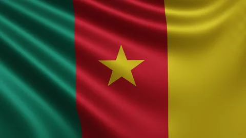 Render of the Cameroon flag flutters in the wind close-up, the national flag of Stock Illustration