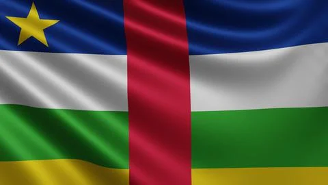 Render of the Central African Republic flag flutters in the wind close-up, the Stock Illustration