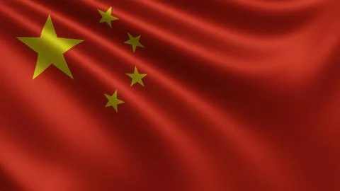 Render of the China flag flutters in the wind close-up, the national flag of Illustrazione stock