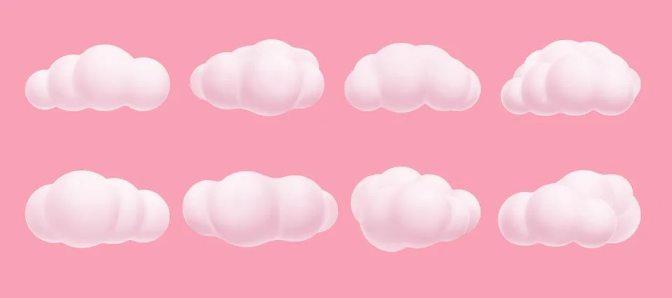 Render clouds. Soft cute cartoon air element. Environment simple cloud in pin Illustrazione stock