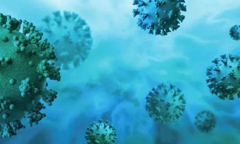 Render of the  coronavirus model on a blue background. Stock Illustration