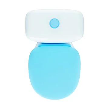 Render of cute 3d cartoon white ceramic toilet bowl with water tank and closed Stock Illustration