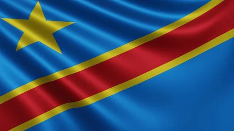 Render of the Democratic Republic of the Congo flag flutters in the wind close Stock Illustration