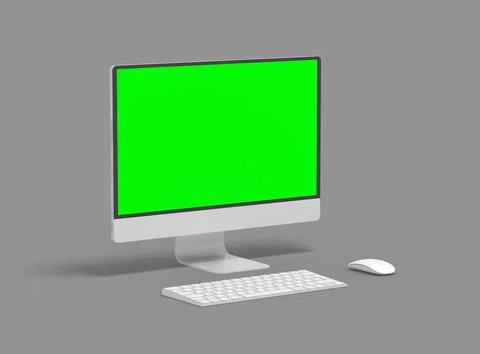 Render of a desktop with the green screen for UIUX Product Showcase Stock Illustration
