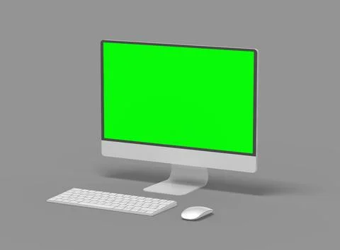 Render of a desktop with the green screen for UIUX Product Showcase Stock Illustration