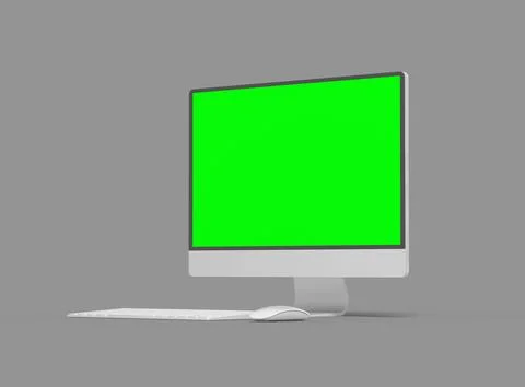 Render of a desktop with the green screen for UIUX Product Showcase Stock Illustration