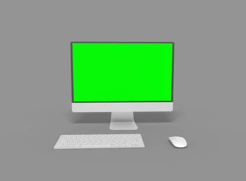 Render of a desktop with the green screen for UIUX Product Showcase Stock Illustration