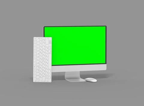 Render of a desktop with the green screen for UIUX Product Showcase Stock Illustration