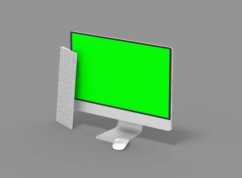 Render of a desktop with the green screen for UIUX Product Showcase Stock Illustration