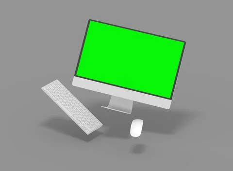Render of a desktop with the green screen for UIUX Product Showcase Stock Illustration