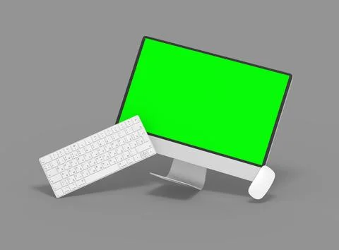 Render of a desktop with the green screen for UIUX Product Showcase Stock Illustration