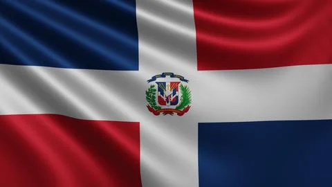 Render of the Dominican Republic flag flutters in the wind close-up, the Illustrazione stock